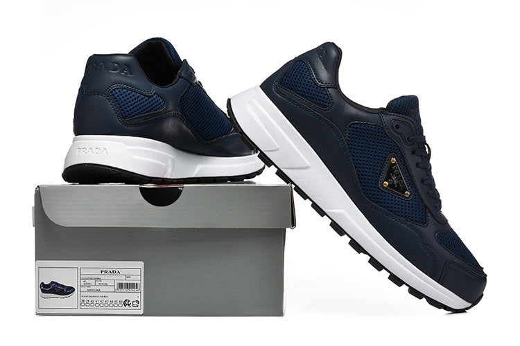 Prada Mesh-Panel Low-Top Sneakers – Navy & White