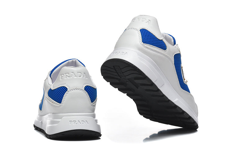 Prada Mesh-Panel Low-Top Sneakers – White & Royal Blue