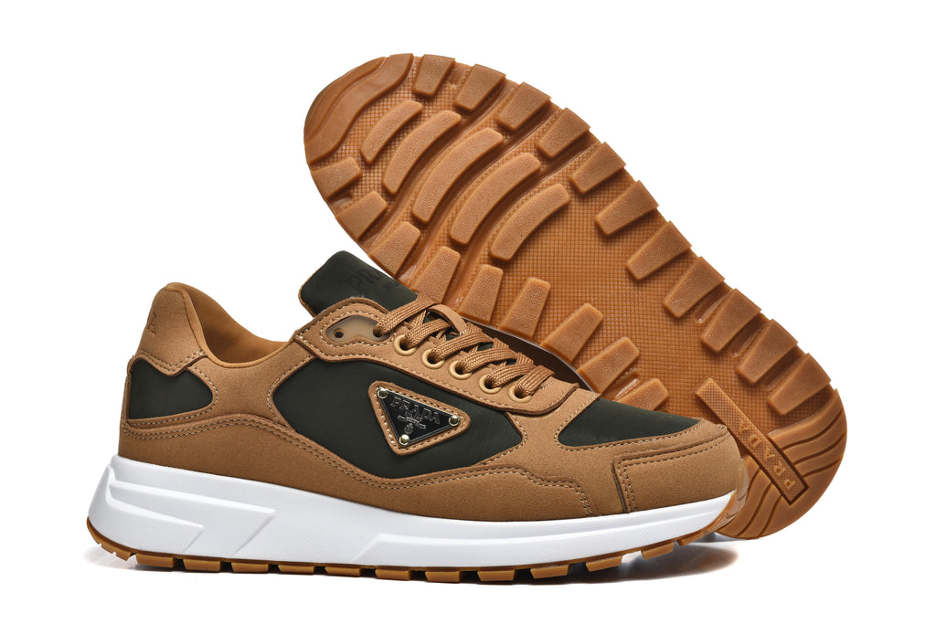 Prada Low-Top Sneakers – Tan & Olive Green