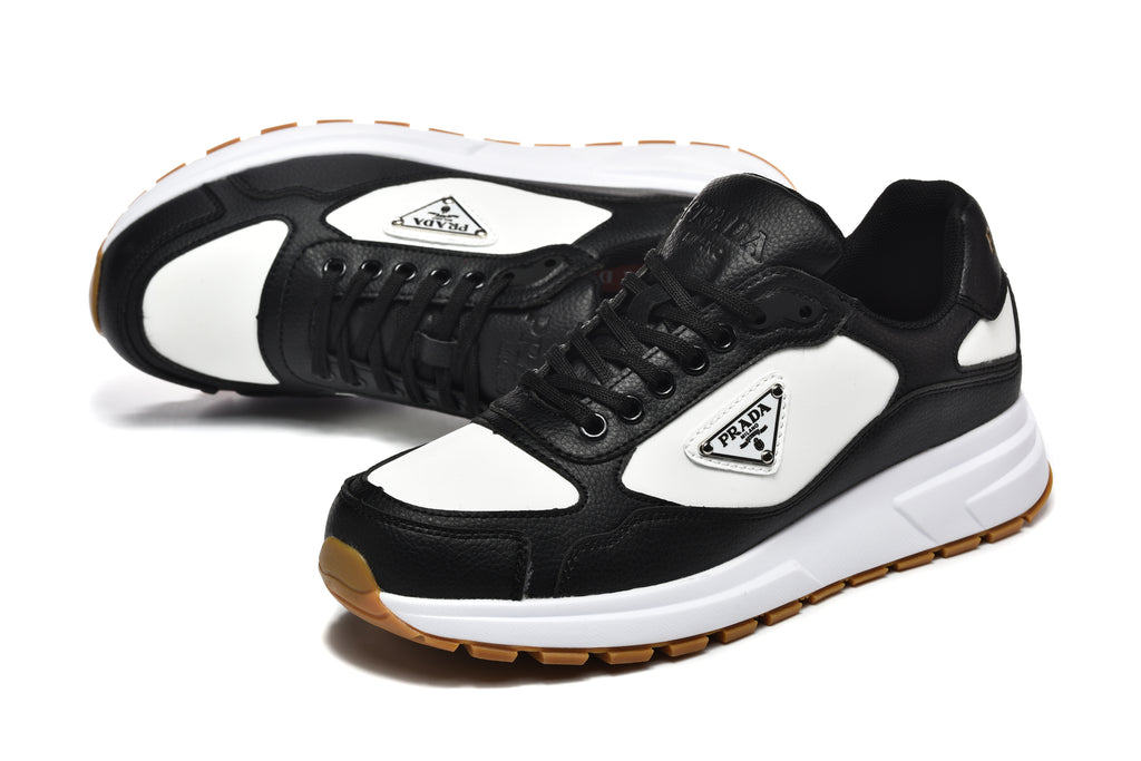 Prada Color-Block Low-Top Sneakers – Black, White & Gum