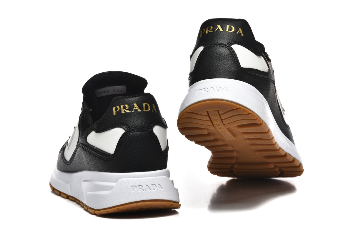Prada Color-Block Low-Top Sneakers – Black, White & Gum