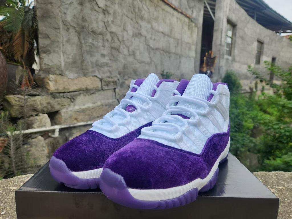 Jordan 11 High-Top Sneakers | White & Purple Velvet