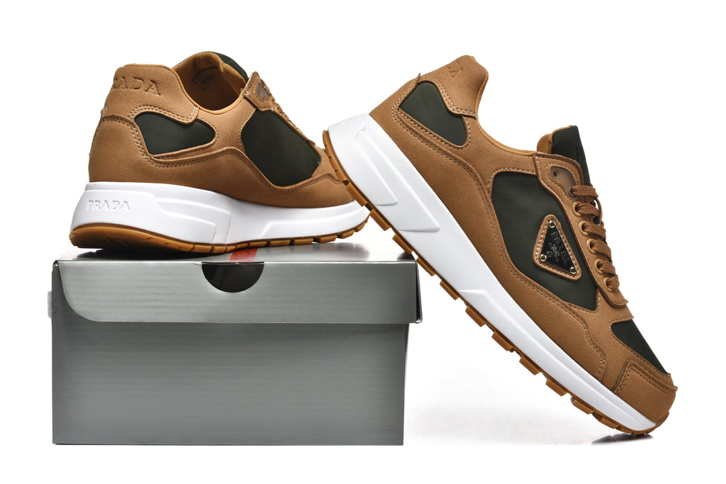 Prada Low-Top Sneakers – Tan & Olive Green