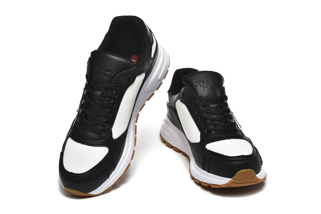 Prada Color-Block Low-Top Sneakers – Black, White & Gum