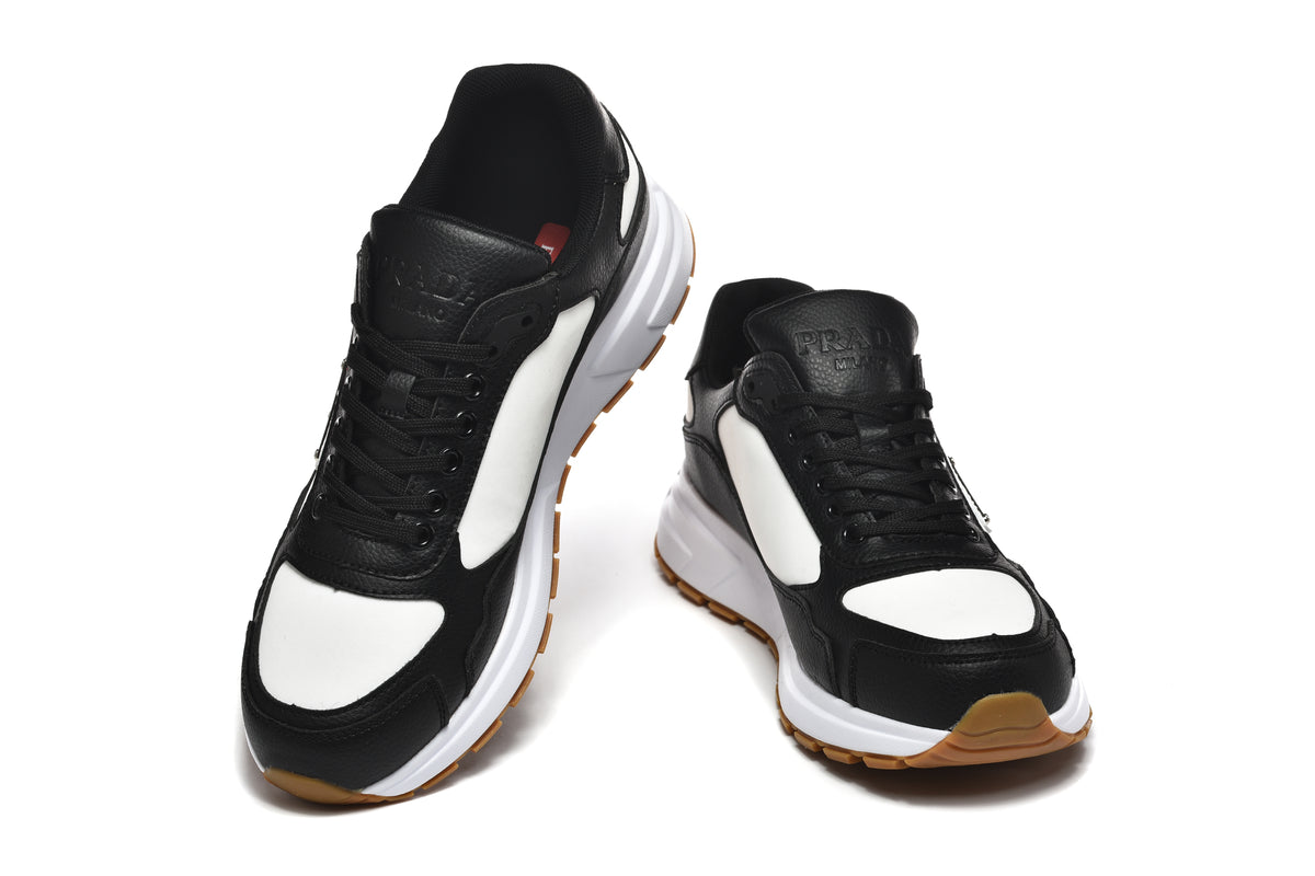 Prada Color-Block Low-Top Sneakers – Black, White & Gum