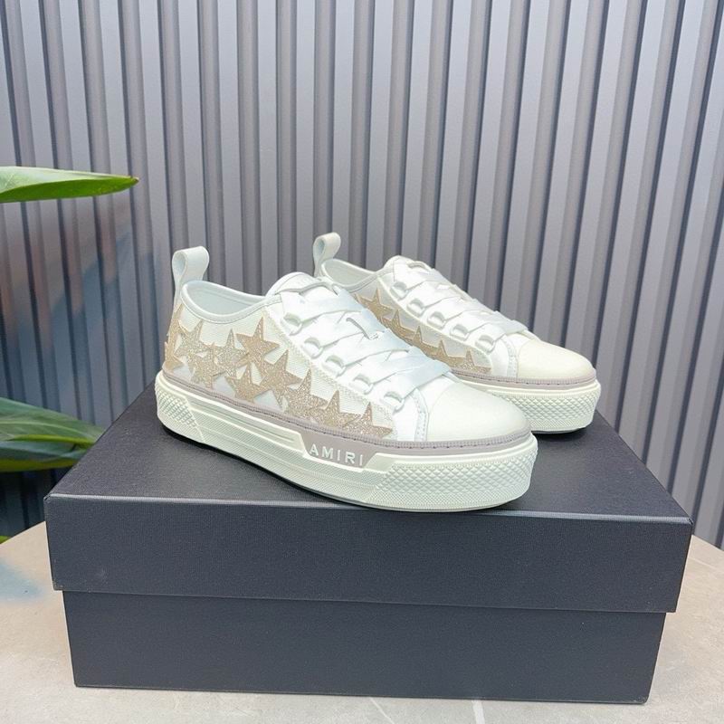 AMIRI Star Detail Low-Top Sneakers | White & Champagne