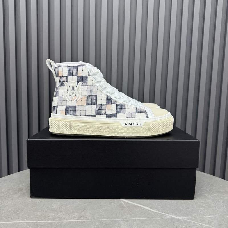 AMIRI Checkered High-Top Sneakers - White & Grey