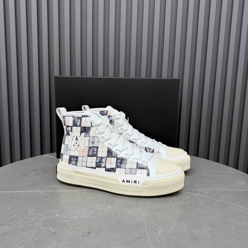AMIRI Checkered High-Top Sneakers - White & Grey