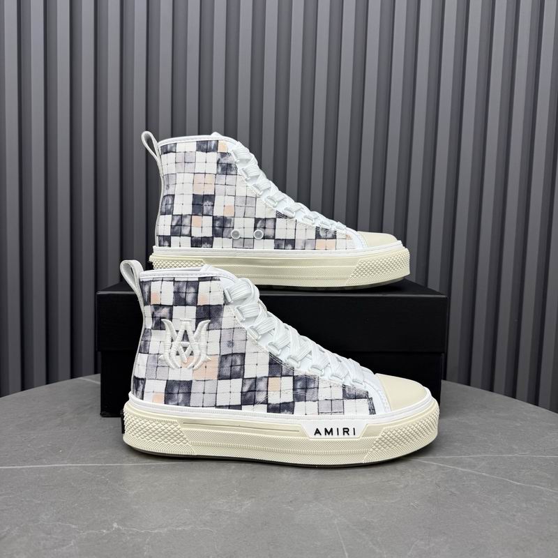 AMIRI Checkered High-Top Sneakers - White & Grey