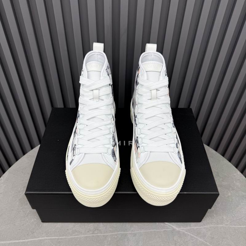 AMIRI Checkered High-Top Sneakers - White & Grey