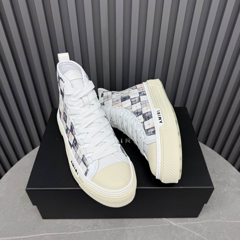 AMIRI Checkered High-Top Sneakers - White & Grey