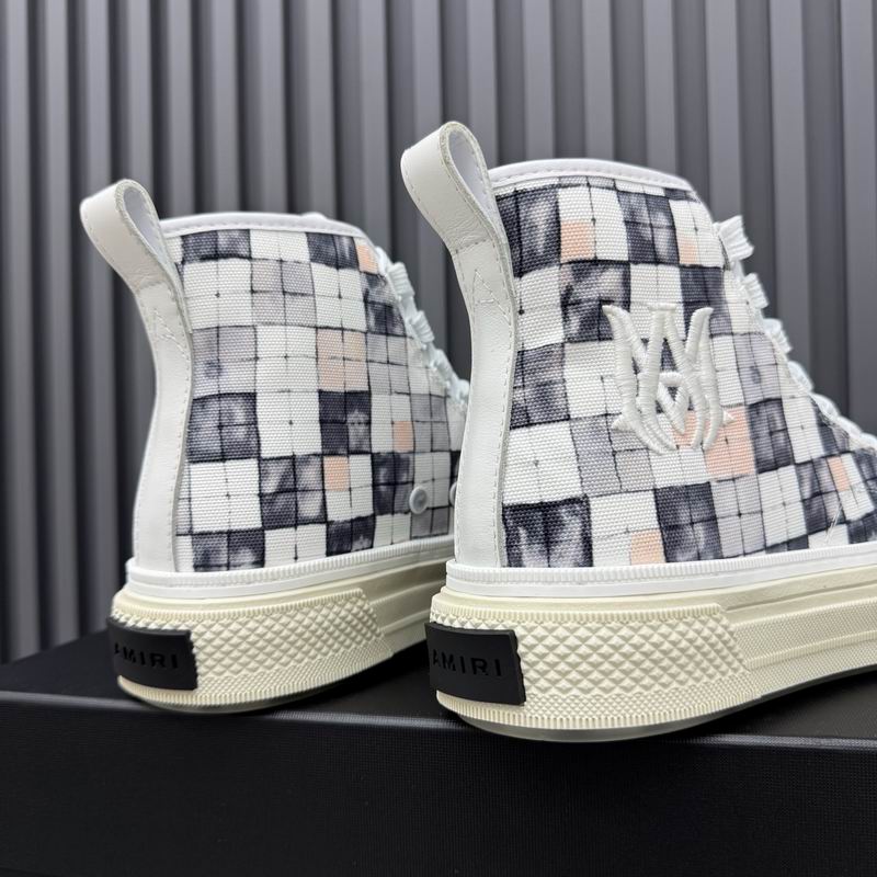 AMIRI Checkered High-Top Sneakers - White & Grey