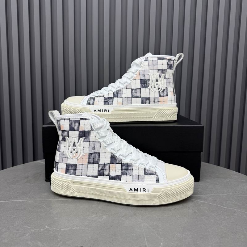 AMIRI Checkered High-Top Sneakers - White & Grey