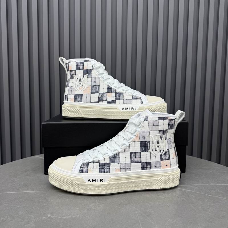 AMIRI Checkered High-Top Sneakers - White & Grey