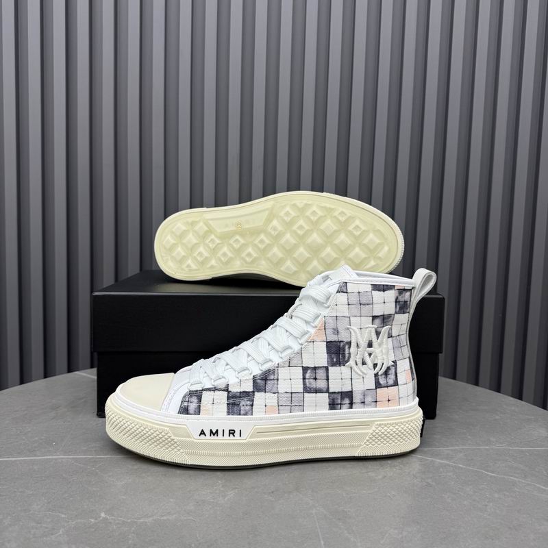 AMIRI Checkered High-Top Sneakers - White & Grey