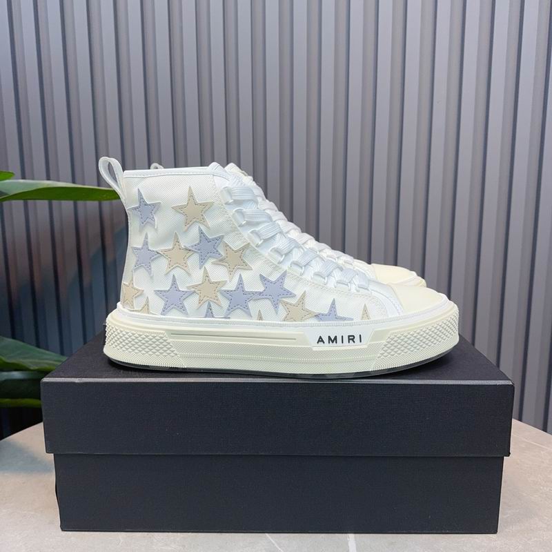 AMIRI Star High-Top Sneakers - White, Grey & Beige