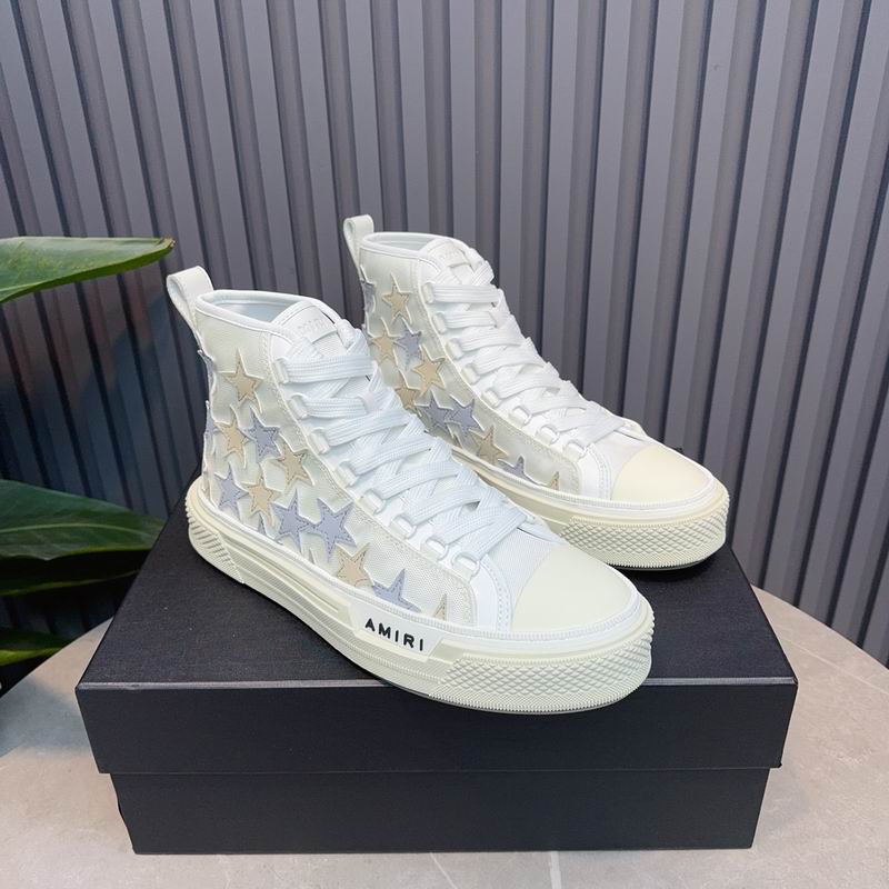 AMIRI Star High-Top Sneakers - White, Grey & Beige
