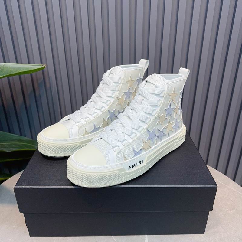 AMIRI Star High-Top Sneakers - White, Grey & Beige