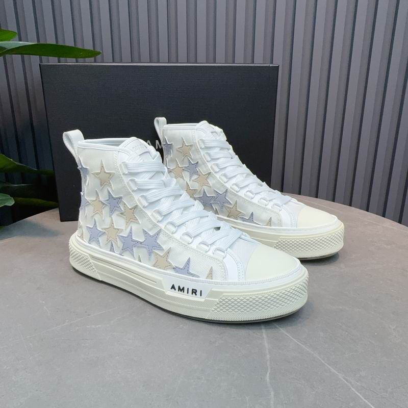 AMIRI Star High-Top Sneakers - White, Grey & Beige
