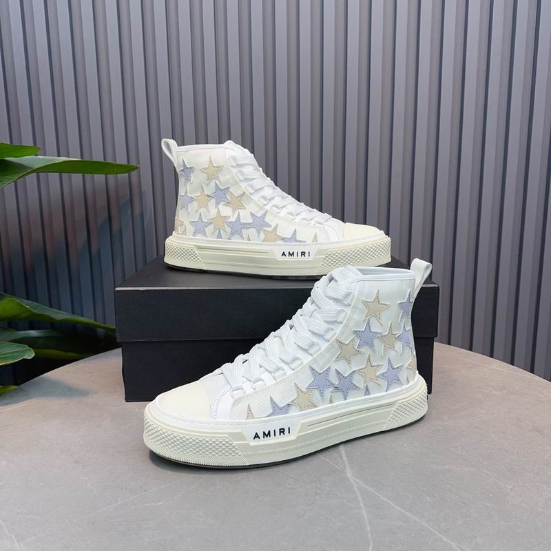 AMIRI Star High-Top Sneakers - White, Grey & Beige