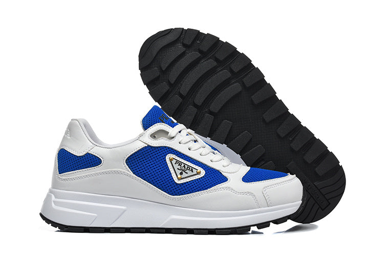 Prada Mesh-Panel Low-Top Sneakers – White & Royal Blue