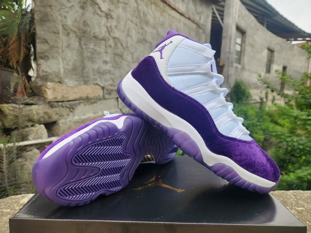 Jordan 11 High-Top Sneakers | White & Purple Velvet