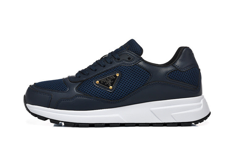 Prada Mesh-Panel Low-Top Sneakers – Navy & White