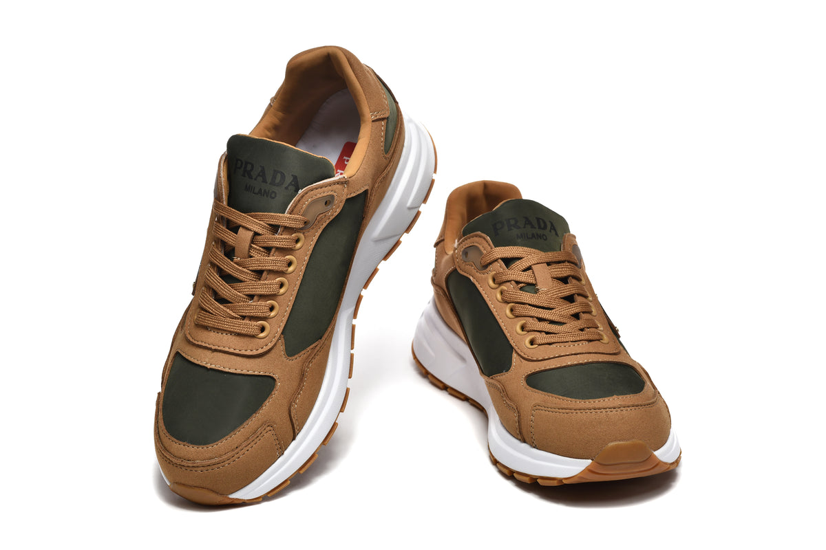 Prada Low-Top Sneakers – Tan & Olive Green