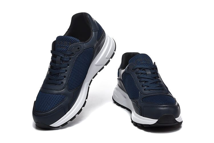 Prada Mesh-Panel Low-Top Sneakers – Navy & White