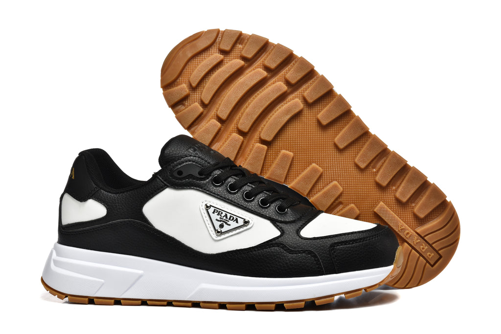 Prada Color-Block Low-Top Sneakers – Black, White & Gum