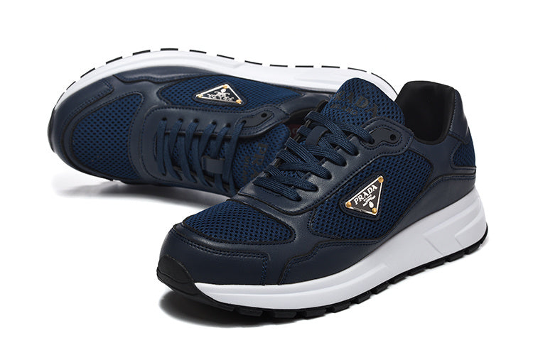 Prada Mesh-Panel Low-Top Sneakers – Navy & White