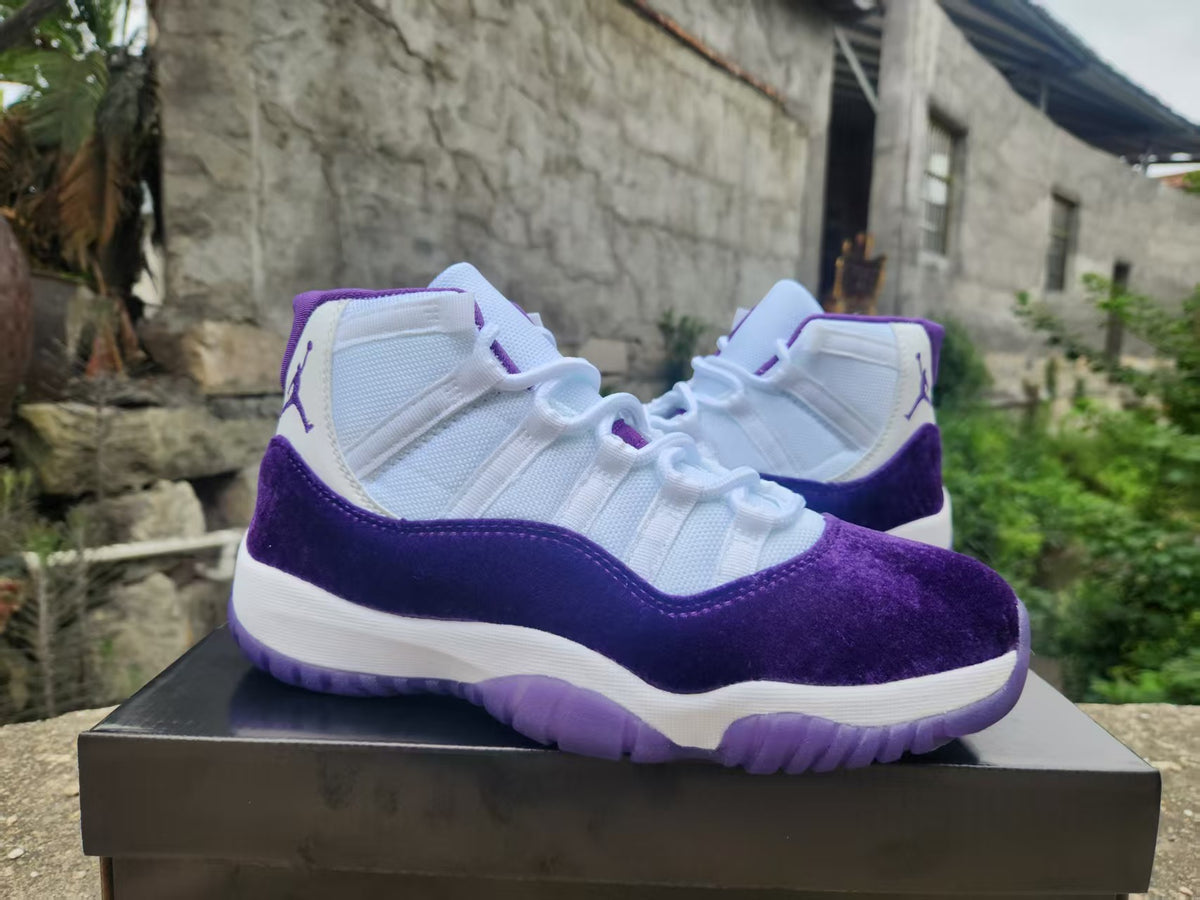 Jordan 11 High-Top Sneakers | White & Purple Velvet