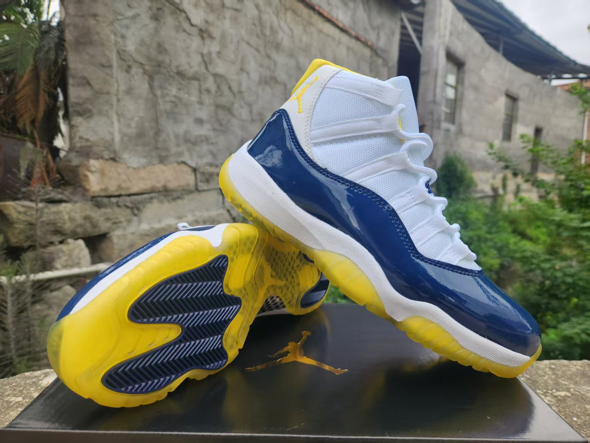 Jordan 11 High-Top Sneakers | White, Navy & Yellow
