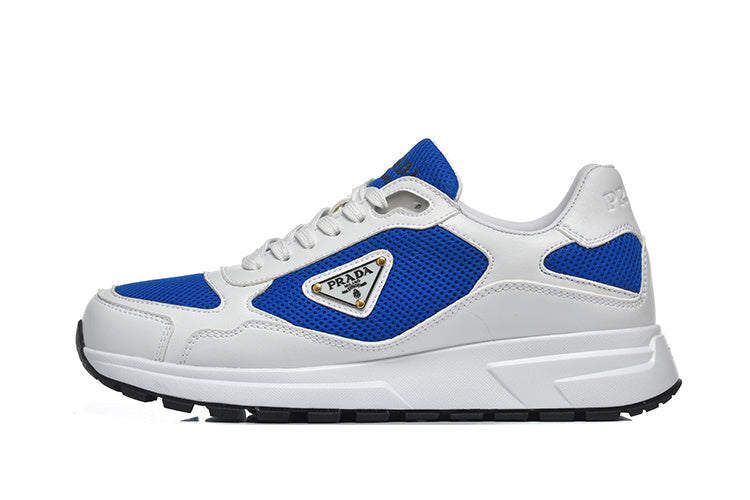 Prada Mesh-Panel Low-Top Sneakers – White & Royal Blue
