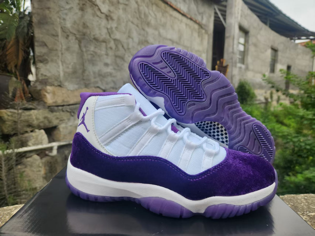 Jordan 11 High-Top Sneakers | White & Purple Velvet