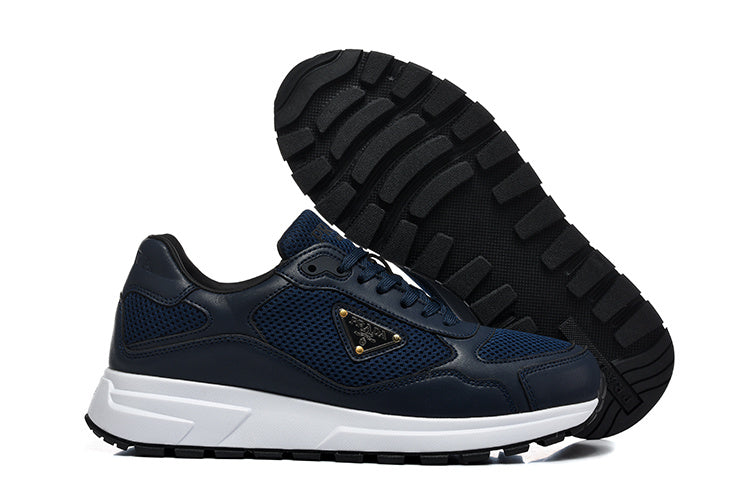 Prada Mesh-Panel Low-Top Sneakers – Navy & White