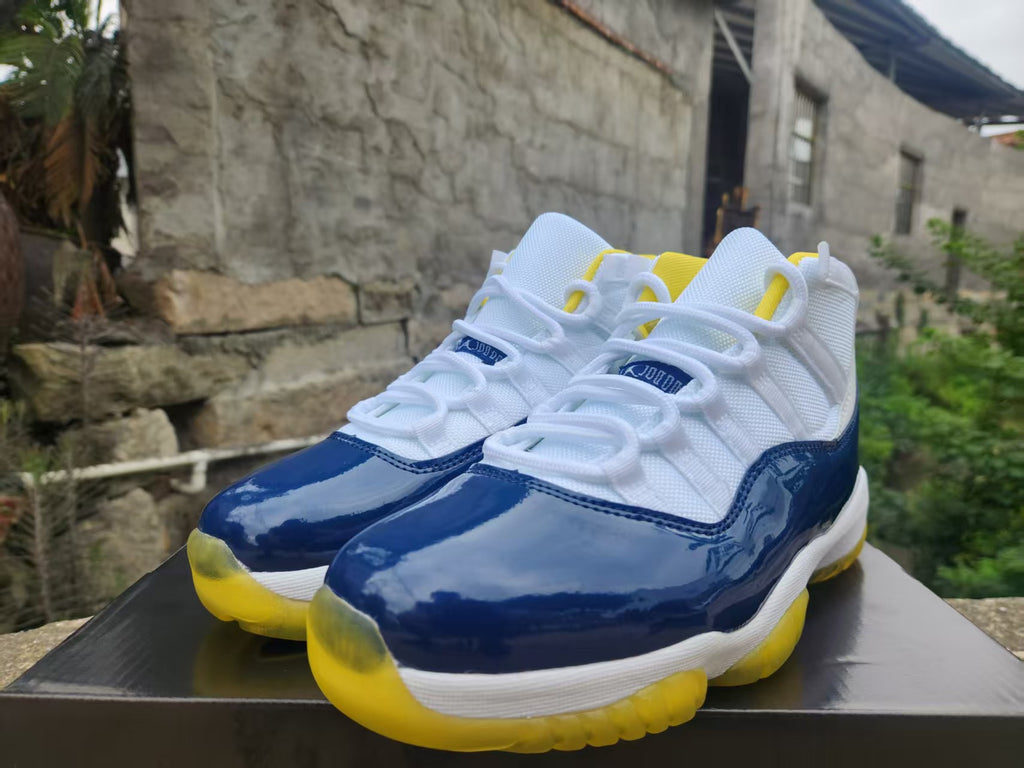 Jordan 11 High-Top Sneakers | White, Navy & Yellow
