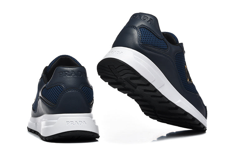 Prada Mesh-Panel Low-Top Sneakers – Navy & White
