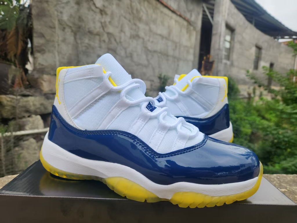 Jordan 11 High-Top Sneakers | White, Navy & Yellow